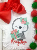 christmas penguin embroidery design, sketch penguin embroidery design, penguin with christmas present, christmas embroidery