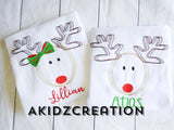 christmas scribble reindeer embroidery design, scribble reindeer embroidery design, reindeer embroidery design, deer embroidery design, girl and boy reindeer embroidery design