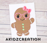 gingerbread embroidery design, gingerbread with glasses embroidery design, christmas embroidery design, applique, girl and boy gingerbread embroidery design