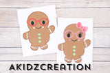 gingerbread embroidery design, gingerbread with glasses embroidery design, christmas embroidery design, applique, girl and boy gingerbread embroidery design