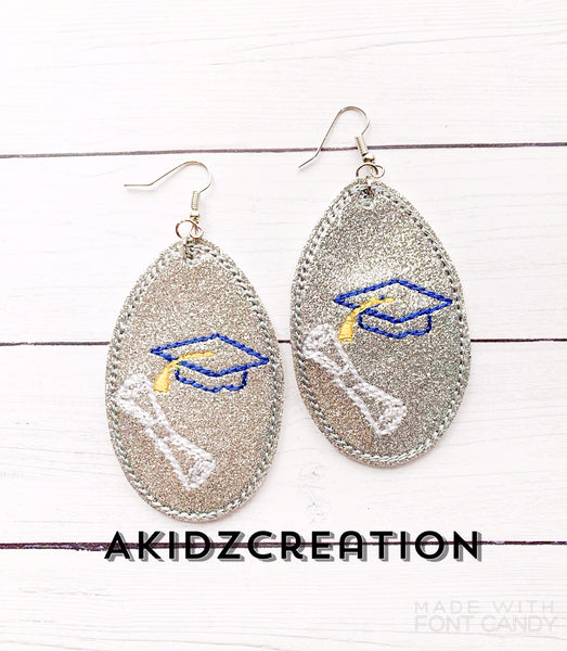 ith graduation earrings embroidery design, graduation embroidery design, in the hoop earrings embroidery design