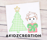 christmas tree embroidery design, blanket stitch embroidery design, blanket stitch christmas tree applique, applique, christmas present embroidery design,