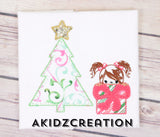 christmas tree embroidery design, blanket stitch embroidery design, blanket stitch christmas tree applique, applique, christmas present embroidery design,
