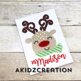 reindeer embroidery design, peeker embroidery, reindeer peeker embroidery design, reindeer in scarf embroidery design