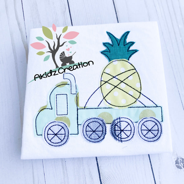 pineapple embroidery design, pineapple applique, 18 wheeler embroidery design, big rig embroidery design, semi truck embroidery design, truck applique, vehicle embroidery design, transportation embroidery