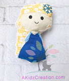 elsa stuffie embroidery pattern, elsa embroidery pattern, princess embroidery pattern, princess embroidery design, stuffie embroidery design, in the hoop embroidery design, in the embroidery embroidery pattern, snow flake embroidery pattern
