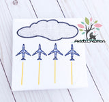 air show applique, air plane applique, jet applique, cloud applique, cloud embroidery design, fighter jet embroidery design, fighter jet applique, machine embroidery air show embroidery design