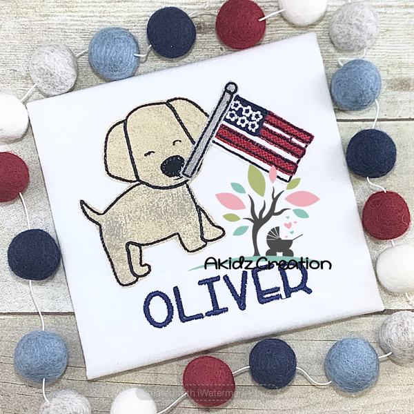 american dog embroidery design, dog embroidery design, puppy embroidery design, american flag embroidery design, dog applique, applique, machine embroidery design, animal embroidery design