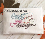 count your blessings embroidery design, fall embroidery design, thanksgiving embroidery design, pumpkin embroidery design