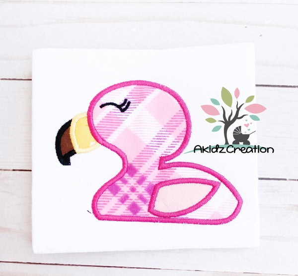 satin peeker embroidery design, flamingo embroidery design, bird embroidery design, satin applique, tropical bird embroidery design