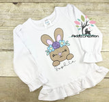floral easter bunny embroidery design, bunny applique, rabbit applique, bunny embroidery design, rabbit embroidery design, easter bunny embroidery design, bean stitch bunny embroidery design, bean stitch rabbit applique, easter embroidery design, machine embroidery applique, machine embroidery bunny applique