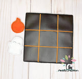in the hoop halloween tic tac toe board embroidery, ghost  feltie embroidery design, pumpkin embroidery design, tic tac toe board embroidery design, halloween embroidery design