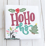 ho ho ho embroidery design, christmas embroidery design, holly leaves embroidery design, christmas tree embroidery design, saying design, sketch embroidery design