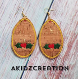 ith christmas earrings, ith holly berry earrings, ith earrings, embroidery earring pattern