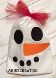 ith snowman bag, in the hoop bag, bag embroidery design, snack bag embroidery design, snowman emrboidery design, snowman face embroidery design, christmas embroidery design