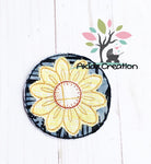 in the hoop coaster embroidery design, in the hoop embroidery design, in the hoop machine emrboidery design, in the hoop sunflower design, in the hoop sunflower coaster embroidery design, in the hoop sunflower design, sunflower coaster