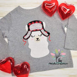llama embroidery design, lumberjack embroidery design, lumberjack llama embroidery design, alpaca embroidery design, lumberjack alpaca, applique, satin applique, animal embroidery design