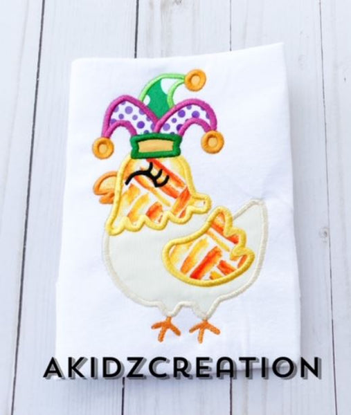 mardi gras embroidery design, mardi gras chicken embroidery design, jester hat embroidery design, mardi gras embroidery design, applique, chicken embroidery, chicken applique, applique