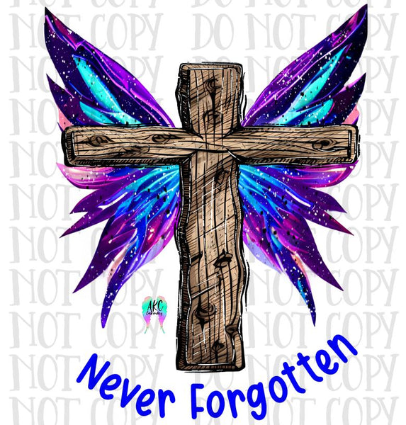 never forgotten printable png, clipart, sublimation design, cross clipart, cross sublimation design, angel wings clipart