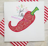pepper applique, applique design, food embroidery, red pepper embroidery, cinco de mayo embroidery, pepper applique embroidery design, machine embroidery pepper design, machine embroidery pepper applique, cinco de mayo applique
