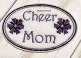 cheer mom embroidery design, in the hoop cheer mom hat patch, in the hoop hat patch, in the hoop embroidery, cheer mom embroidery