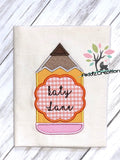 pencil embroidery design, scalloped pencil embroidery design, pencil applique, applique, machine embroidery pencil design, pencil monogram embroidery design, school embroidery design, back to school embroidery design