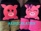 pig embroidery design, piglet embroidery design, sibling set emrboidery design, farm animal emrboidery design, pig applique, applique, pig sibling set embroidery design, akidzcreation, girl pig embroidery design, peeker embroidery, boy pig embroidery design