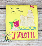 sand embroidery design, sand castle embroidery design, sand bucket embroidery design, seagulls embroidery design, beach scene embroidery design, beach embroidery design, ocean embroidery design