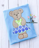 bear embroidery design, spring bear embroidery design, machine embroidery spring bear applique, machine embroidery spring bear embroidery design, bear applique, machine embroidery bear applique, bear in dress embroidery design, bear in dress applique, applique, machine embroidery applique, bean stitch applique design, machine embroidery bean stitch applique, spring embroidery design, animal embroidery design