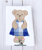 bear embroidery design, spring bear embroidery design, machine embroidery spring bear applique, machine embroidery spring bear embroidery design, bear applique, machine embroidery bear applique, bear in dress embroidery design, bear in dress applique, applique, machine embroidery applique, bean stitch applique design, machine embroidery bean stitch applique, spring embroidery design, animal embroidery design