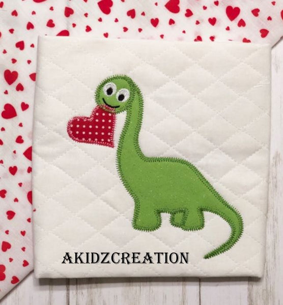 valentines dinosaur embroidery design, dinosaur embroidery design, valentines embroidery design, dino embroidery design, applique, zig zag applique