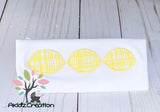 lemon trio applique design, lemon embroidery, lemon applique, food applique, trio embroidery, zig zag embroidery, zig zag applique, fruit embroidery design, trio embroidery design, lemon applique, zig zag lemon design