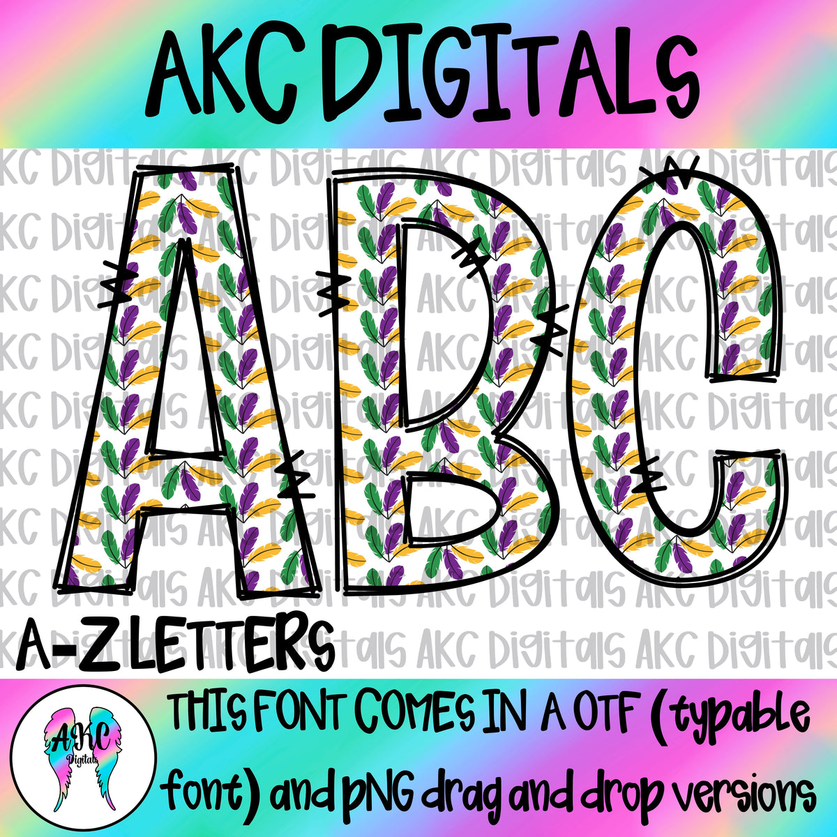 Mardi Feathers PNG alpha and OTF font – AKC Embroidery and Digital Designs
