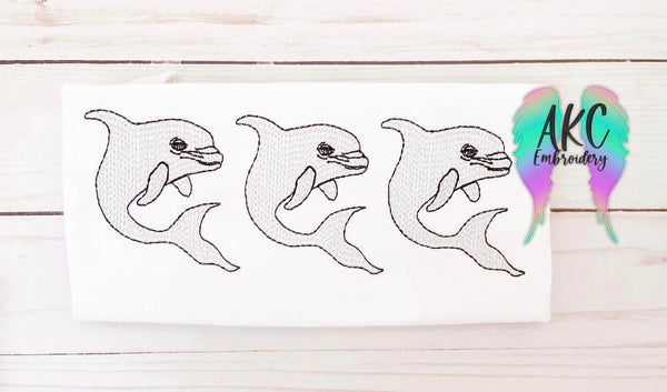 dolphin trio embroidery design, sketch dolphin embroidery design, sketch dolphin trio embroidery design, ocean animal embroidery design, animal embroidery design
