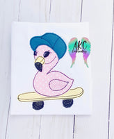 Flamingo on skateboard 2024