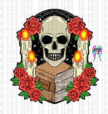 Skulls candles and books TDD PNG