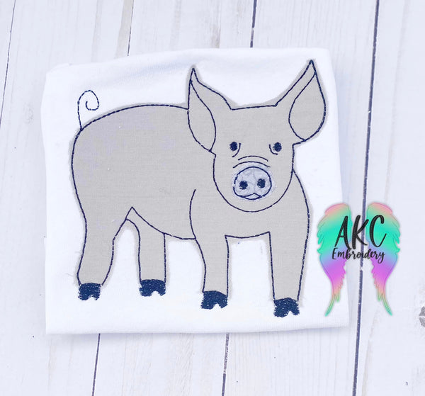 standing pig embroidery design, pig embroidery design, pig applique , farm animal embroidery design, animal embroidery design, piggie embroidery design