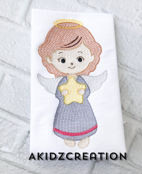 sketch angel embroidery design, angel embroidery design, christian embroidery design, religious embroidery design, angel with star embroidery design, christmas embroidery design