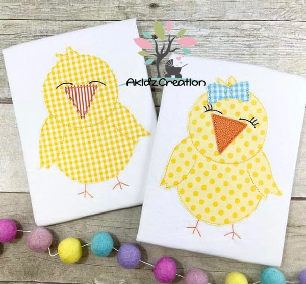chick embroidery design, boy chick embroidery design, girl chick embroidery design, chick sibling set embroidery design, chicken applique, chicken embroidery design, applique, bean stitch applique, spring chicken embroidery design, spring embroidery design, easter embroidery design, animal embroidery deisgn