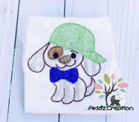 dog in hat embroidery design, dog embroidery design, puppy embroidery design, bean stitch applique, applique, machine embroidery applique design, dog applique, puppy applique, animal embroidery design, machine embroidery animal, machine embroidery applique