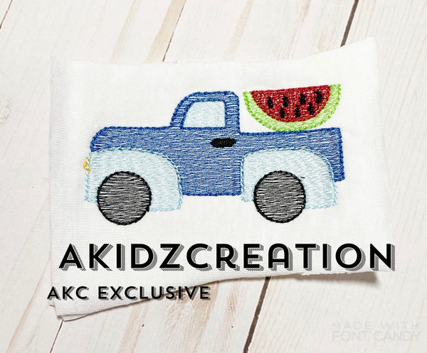 watermelon embroidery design, truck with watermelon embroidery design, transportation embroidery design, sketch embroidery design, sketch summer embroidery design, akidzcreation,