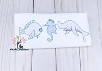 animal embroidery design, aquarium embroidery design, sea horse embroidery design, fish embroidery design, sketch embroidery design, motif embroidery design, motif sketch embroidery design, shark embroidery design, animal trio embroidery design