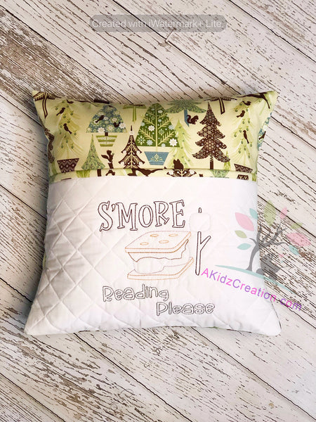 smore reading pillow, reading pillow, camping embroidery design,marshmallow embroidery design