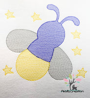 firefly embroidery design, lighting bug embroidery design, stars embroidery design, starry night embroidery design, sketch embroidery design