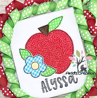 floral apple applique, applique, machine embroidery apple, school applique, school embroidery design, apple with flowers embroidery design, school embroidery design, flower applique