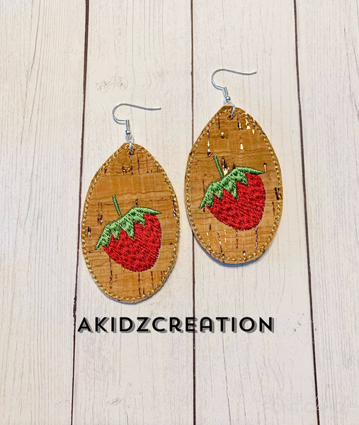 ith strawberry earrings, ith earrings, in the hoop machine embroidery, strawberry embroidery design