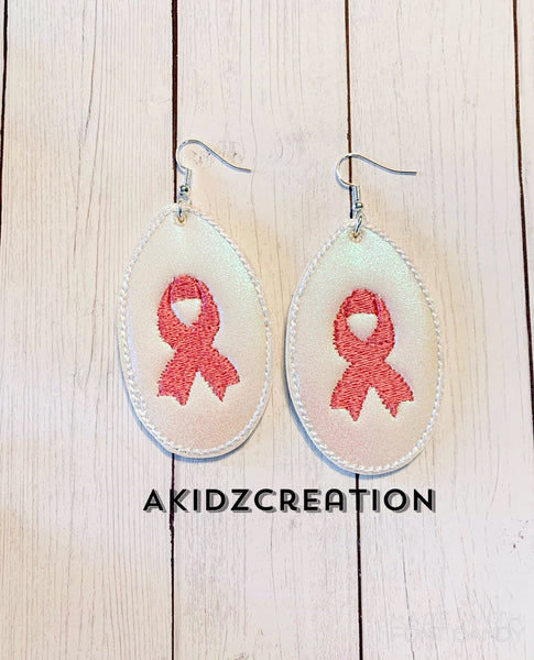 in the hoop earrings, earrings for machine embroidery, cancer ribbon embroidery design, cancer ribbon earrings