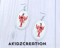 ith lobster earrings embroidery design, in the hoop machine embroidery earrings, ith earrings , lobster earrings, crawfish earrings, mardi gras embroidery design, mardi gras earrings