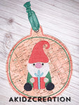 gnome embroidery, christmas gnome embroidery, gnome ornament, gnome christmas oranament, in the hoop ornament embroidery