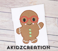 gingerbread embroidery design, gingerbread with glasses embroidery design, christmas embroidery design, applique, girl and boy gingerbread embroidery design
